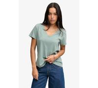 T-Shirt SUPERDRY "STUDIOS SLUB EMB VEE TEE", Damen, Gr. L, light jade grün, Single Jersey, Obermaterial: 60% Baumwolle, 40% Lyocell, unifarben, regular fit normal, V-Ausschnitt, Shirts T-Shirt, Baumwo