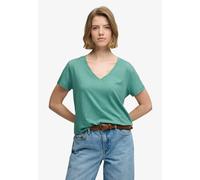 T-Shirt SUPERDRY "STUDIOS SLUB EMB VEE TEE", Damen, Gr. M, grün (spruce grün), Single Jersey, Obermaterial: 60% Baumwolle, 40% Lyocell, unifarben, regular fit normal, V-Ausschnitt, Shirts T-Shirt, Bau