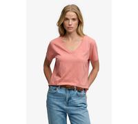 T-Shirt SUPERDRY "STUDIOS SLUB EMB VEE TEE", Damen, Gr. M, native rose, Single Jersey, Obermaterial: 60% Baumwolle, 40% Lyocell, unifarben, regular fit normal, V-Ausschnitt, Shirts T-Shirt, Baumwollmi