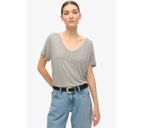 T-Shirt SUPERDRY "STUDIOS SLUB EMB VEE TEE", Damen, Gr. M, silber (silber lurex), Single Jersey, Obermaterial: 95% Viskose, 4% Polyacryl, 1% sonstige Fasern, unifarben, relaxed fit normal, V-Ausschnit