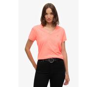 T-Shirt SUPERDRY "STUDIOS SLUB EMB VEE TEE", Damen, Gr. XL, fluro coral, Single Jersey, Obermaterial: 60% Baumwolle, 40% Lyocell, unifarben, regular fit normal, V-Ausschnitt, Shirts T-Shirt, Baumwollm