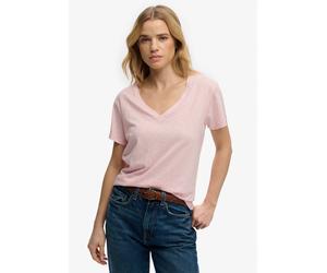 T-Shirt SUPERDRY "STUDIOS SLUB EMB VEE TEE", Damen, Gr. XS, pale pink, Single Jersey, Obermaterial: 60% Baumwolle, 40% Lyocell, unifarben, regular fit normal, V-Ausschnitt, Shirts T-Shirt, Baumwollmis