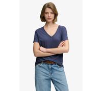 T-Shirt SUPERDRY "STUDIOS SLUB EMB VEE TEE", Damen, Gr. XXL, mariner navy, Single Jersey, Obermaterial: 60% Baumwolle, 40% Lyocell, unifarben, regular fit normal, V-Ausschnitt, Shirts T-Shirt, Baumwol