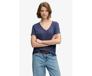 T-Shirt SUPERDRY "STUDIOS SLUB EMB VEE TEE", Damen, Gr. XXL, mariner navy, Single Jersey, Obermaterial: 60% Baumwolle, 40% Lyocell, unifarben, regular fit normal, V-Ausschnitt, Shirts T-Shirt, Baumwol