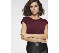 T-Shirt TAMARIS, Damen, Gr. 34, rot (bordeaux), Single Jersey, Obermaterial: 95% Viskose, 5% Elasthan, Basic, regular fit hüftbedeckend, Rundhals, Aufschlag, Shirts T-Shirt, Regular Fit, mit überlappe