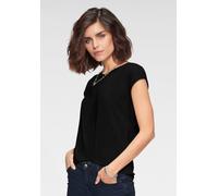 T-Shirt TAMARIS, Damen, Gr. 34, schwarz, Single Jersey, Obermaterial: 95% Viskose, 5% Elasthan, unifarben, Basic, regular fit hüftbedeckend, Rundhals, Aufschlag, Shirts T-Shirt, mit Rundhalsausschnitt