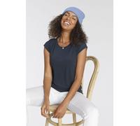 T-Shirt TAMARIS, Damen, Gr. 36, blau (marine), Single Jersey, Obermaterial: 95% Viskose, 5% Elasthan, Basic, regular fit hüftbedeckend, Rundhals, Aufschlag, Shirts T-Shirt, mit Rundhalsausschnitt und