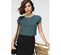 T-Shirt TAMARIS, Damen, Gr. 38, blau (petrol), Single Jersey, Obermaterial: 95% Viskose, 5% Elasthan, Basic, regular fit hüftbedeckend, Rundhals, Aufschlag, Shirts T-Shirt, Regular Fit, mit überlappen