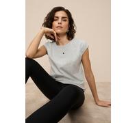 T-Shirt TAMARIS, Damen, Gr. 40, grau (mittelgrau, melange), Single Jersey, Obermaterial: 95% Viskose, 5% Elasthan, Basic, regular fit hüftbedeckend, Rundhals, Aufschlag, Shirts T-Shirt, Regular Fit, m