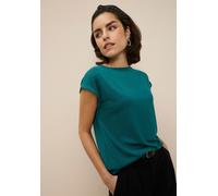 T-Shirt TAMARIS, Damen, Gr. 42, blau (petrol), Single Jersey, Obermaterial: 95% Viskose, 5% Elasthan, Basic, regular fit hüftbedeckend, Rundhals, Aufschlag, Shirts T-Shirt, Regular Fit, mit überlappen