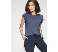 T-Shirt TAMARIS, Damen, Gr. 44, blau (rauchblau), Single Jersey, Obermaterial: 95% Viskose, 5% Elasthan, Basic, regular fit hüftbedeckend, Rundhals, Aufschlag, Shirts T-Shirt, mit Rundhalsausschnitt u