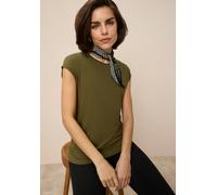 T-Shirt TAMARIS, Damen, Gr. 44, grün (khaki), Single Jersey, Obermaterial: 95% Viskose, 5% Elasthan, Basic, regular fit hüftbedeckend, Rundhals, Aufschlag, Shirts T-Shirt, Regular Fit, mit überlappend