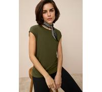 T-Shirt TAMARIS, Damen, Gr. 48, grün (khaki), Single Jersey, Obermaterial: 95% Viskose, 5% Elasthan, Basic, regular fit hüftbedeckend, Rundhals, Aufschlag, Shirts T-Shirt, Regular Fit, mit überlappend