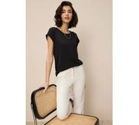 T-Shirt TAMARIS, Damen, Gr. 36, schwarz, Single Jersey, Obermaterial: 95% Viskose, 5% Elasthan, unifarben, Basic, regular fit hüftbedeckend, Rundhals, Aufschlag, Shirts T-Shirt, mit Rundhalsausschnitt