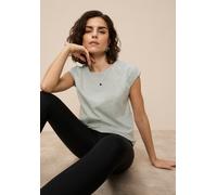 T-Shirt TAMARIS "mit Rundhals und lockerem Schnitt, aus angenehmem Viskose-Jersey", Damen, Gr. 38, grau (mittelgrau, melange), Single Jersey, Obermaterial: 90% Baumwolle, 5% Elasthan, 5% Viskose, unif