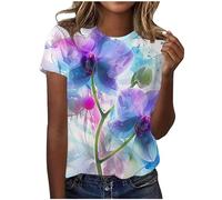 T-Shirt Teenager Mädchen, Oberteile Damen Elegant, T-Shirts Rundhal Kurzärmeliges Sommershirt Bedruckte Klassisch Top Loose Beiläufig Blusen Luftige Bequeme Sporttops Versatile Beach