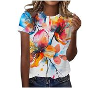 T-Shirt Teenager Mädchen, Oberteile Damen Elegant, T-Shirts Rundhal Kurzärmeliges Sommershirt Bedruckte Klassisch Top Loose Beiläufig Blusen Luftige Bequeme Sporttops Versatile Beach
