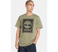 T-Shirt TIMBERLAND "STACK LOGO Short Sleeve Tee", Damen, Gr. L, schwarz (earth, schwarz), Jersey, Obermaterial: 100% Baumwolle, bedruckt, Rundhals, abgesteppt, Shirts T-Shirt (23743753-L) earth, schwa