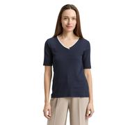T-Shirt TOM TAILOR, Damen, Gr. M, sky captain blau, Single Jersey, Obermaterial: 97% Baumwolle, 3% Elasthan, unifarben, regular fit normal, V-Ausschnitt, gerader Abschluss, Shirts T-Shirt, mit Kontras
