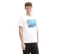 T-Shirt TOM TAILOR, Damen, Gr. S, weiß, Jersey, Obermaterial: 100% Baumwolle, bedruckt, regular fit taillenbedeckt, Rundhals, gerader Abschluss, Shirts T-Shirt, mit Front Print (43230033-S)