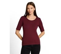 T-Shirt TOM TAILOR, Damen, Gr. XL, rot (preppy plum), Single Jersey, Obermaterial: 95% Baumwolle, 5% Elasthan, regular fit normal, Rundhals, Shirts T-Shirt, Sommershirt mit tiefem Rundhalsausschnitt, 