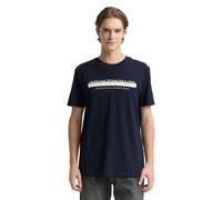 T-Shirt TOM TAILOR DENIM, Damen, Gr. L, blau (sky captain blau), Obermaterial: 100% Baumwolle, regular fit normal, Rundhals, Shirts T-Shirt, mit Logofrontprint (49161110-L) sky captain blau