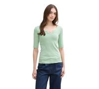 T-Shirt TOM TAILOR DENIM, Damen, Gr. M (38), grün (fresh mint grün), Rippware, Obermaterial: 96% Baumwolle, 4% Elasthan, Strukturmuster, regular fit taillenbedeckt, V-Ausschnitt, gewellter Abschluss,
