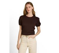 T-Shirt TOM TAILOR DENIM, Damen, Gr. M, cool schwarz braun, Single Jersey, Obermaterial: 99% Polyester, 1% Elasthan, unifarben, regular fit normal, Rundhals, Puffärmel, Shirts T-Shirt, mit Puffärmeln
