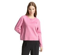 T-Shirt TOM TAILOR DENIM, Damen, Gr. M, pink weiß stripe, Web, Obermaterial: 100% Baumwolle, gestreift, regular fit normal, Rundhals, gerader Abschluss, Shirts T-Shirt, mit Streifen Muster (29348248-M