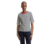 T-Shirt TOM TAILOR DENIM, Damen, Gr. XS, navy weiß stripe, Jersey, Obermaterial: 100% Baumwolle, bedruckt, gestreift, regular fit normal, Rundhals, gerader Abschluss, Shirts T-Shirt, mit Print (582000