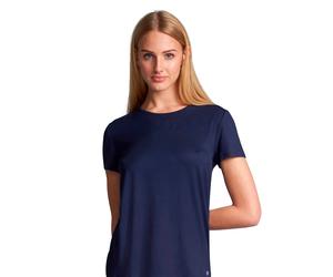 T-Shirt TOM TAILOR "Florence", Damen, Gr. 36 (S), blau (blau, dunkel, uni), Single Jersey, Obermaterial: 95% Viskose, 5% Elasthan, unifarben, bequem hüftbedeckend, Rundhals, Shirts T-Shirt, locker, ba