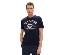 TOM TAILOR Herren T-Shirt mit Logo-Print aus Baumwolle, sky captain blue, L