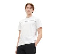 TOM TAILOR Herren T-Shirt mit Streifen-Print & Logo, 20000 - White, M