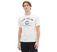 TOM TAILOR Herren T-Shirt mit Logo-Print aus Baumwolle, White, XXL