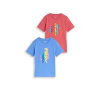T-Shirt TOM TAILOR, Jungen, Gr. 104/110, soft mid blau, Jersey, Obermaterial: 100% Baumwolle, bedruckt, regular fit normal, Rundhals, gerader Abschluss, Shirts T-Shirt, im 2er Pack (43623208-104) soft