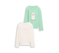 TOM TAILOR Mädchen Langarmshirt mit Print im 2er-Pack, weiß, Uni, Gr. 92/98