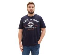 T-Shirt TOM TAILOR PLUS, Jungen, Gr. 3XL, blau (sky captain blau), Single Jersey, Obermaterial: 100% Baumwolle, bedruckt, bequem hüftbedeckend, Rundhals, Shirts T-Shirt, mit Logo-Print (81658568-XXXL)