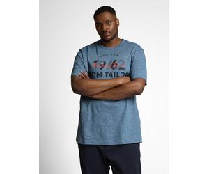 T-Shirt TOM TAILOR PLUS, Jungen, Gr. XXL, spring blau navy injected, Single Jersey, Obermaterial: 100% Baumwolle, bedruckt, regular fit normal, Rundhals, gerader Abschluss, Shirts T-Shirt, mit Logo Pr