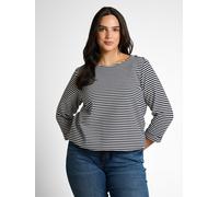 Tom Tailor Damen Plus-Size Langarmshirt mit Knopf-Details Offwhite/Navy Regular Stripe Größe 50