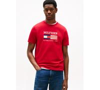 T-Shirt TOMMY HILFIGER "AMERICANA MONOTYPE FLAG BOX TEE", Herren, Gr. XL, rot (medium rot), Single Jersey, Obermaterial: 100% Baumwolle, regular fit, Rundhals, Shirts T-Shirt, Mit markanter Stickerei