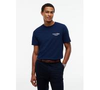 T-Shirt TOMMY HILFIGER "BACK TEXT SEASONAL GRAPHIC", Herren, Gr. S, blau (carbon navy), Jersey, Obermaterial: 100% Baumwolle, regular fit normal, Rundhals, Shirts T-Shirt, Jersey, normale Passform (75