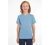 T-Shirt TOMMY HILFIGER "BOYS BASIC CN KNIT", Jungen, Gr. 7/122, blau (schwarz allure heather), Obermaterial: 100% Baumwolle, meliert, Basic, Basic schmal, Rundhals, Shirts T-Shirt, Kinder Kids Junior