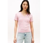 T-Shirt TOMMY HILFIGER "CODY, Slim Fit", Damen, Gr. M (40), fine stp bon. pink, ecru, Jersey, Obermaterial: 100% Baumwolle, gestreift, schmal normal, tiefer V-Ausschnitt, abgesteppt, Shirts T-Shirt, B