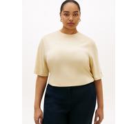 T-Shirt TOMMY HILFIGER CURVE "CRV CORP LOGO TRAPEZE C-NK TEE", Damen, Gr. 48, country ivory, Single Jersey, Obermaterial: 100% Baumwolle, bedruckt, regular fit normal, Rundhals, gerader Abschluss, Shi