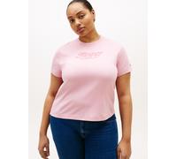 T-Shirt TOMMY HILFIGER CURVE "CRV FUN GRAPHIC REG C-NK SS TEE", Damen, Gr. 50, pink, Single Jersey, Obermaterial: 100% Baumwolle, bedruckt, regular fit normal, Rundhals, Shirts T-Shirt, in großen Größ