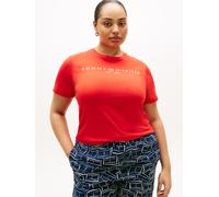 T-Shirt TOMMY HILFIGER CURVE "CRV REG CORP LOGO C-NK SS", Damen, Gr. 48, fireworks, Single Jersey, Obermaterial: 100% Baumwolle, bedruckt, regular fit normal, Rundhals, Shirts T-Shirt, in großen Größe