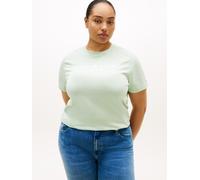 T-Shirt TOMMY HILFIGER CURVE "CRV REG CORP LOGO C-NK SS", Damen, Gr. 50, gentle jade, Single Jersey, Obermaterial: 100% Baumwolle, bedruckt, regular fit normal, Rundhals, Shirts T-Shirt, in großen Grö