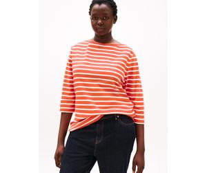 T-Shirt TOMMY HILFIGER CURVE "CRV SLIM CODY BOAT-NK 3/4SLV", Damen, Gr. 46, orange (classic breton orange, ecu), Single Jersey, Obermaterial: 100% Baumwolle, gestreift, slim fit normal, U-Boot-Ausschn