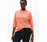 T-Shirt TOMMY HILFIGER CURVE "CRV SLIM CODY BOAT-NK 3/4SLV", Damen, Gr. 52, orange (classic breton orange, ecu), Single Jersey, Obermaterial: 100% Baumwolle, gestreift, slim fit normal, U-Boot-Ausschn