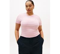 T-Shirt TOMMY HILFIGER CURVE "CRV SLIM CODY C-NK SS", Damen, Gr. 48, fine stripe pink, ecru, Single Jersey, Obermaterial: 100% Baumwolle, gestreift, regular fit normal, Rundhals, Shirts T-Shirt, in gr